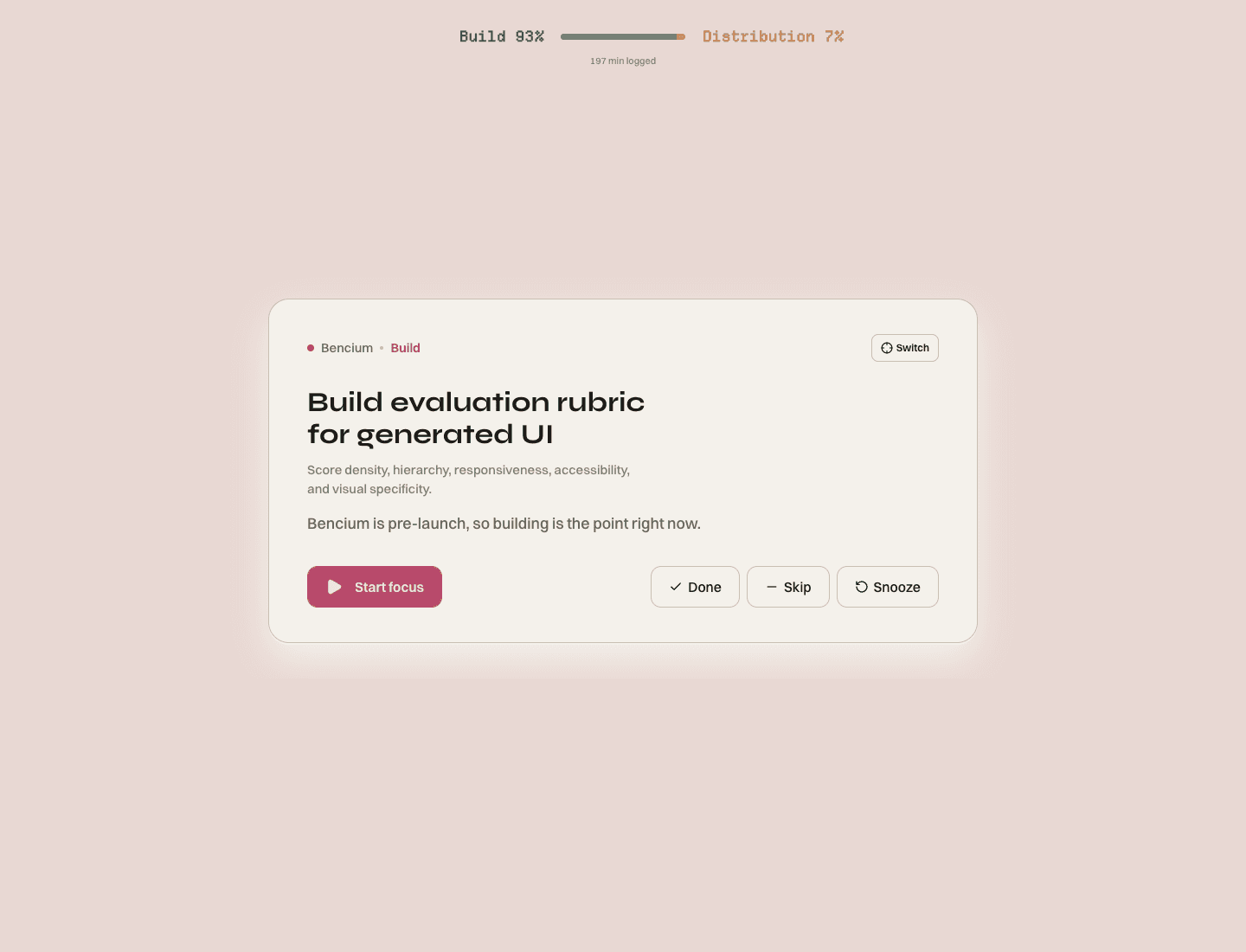 Sailbit Now dashboard showing one recommended task with product context and actions.